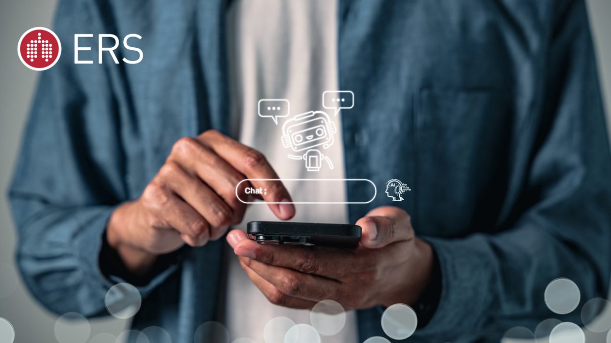 ERS press image: a person typing into an AI chatbot on a phone